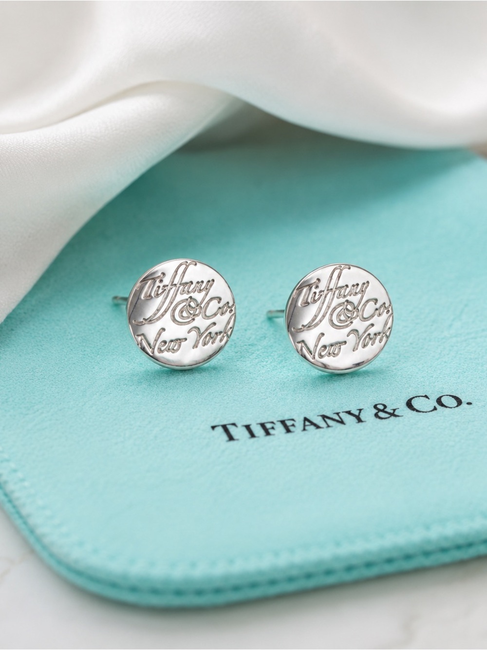 Discontinued Tiffany & Co Sterling Silver Notes Round Stud Earrings, 9 MM